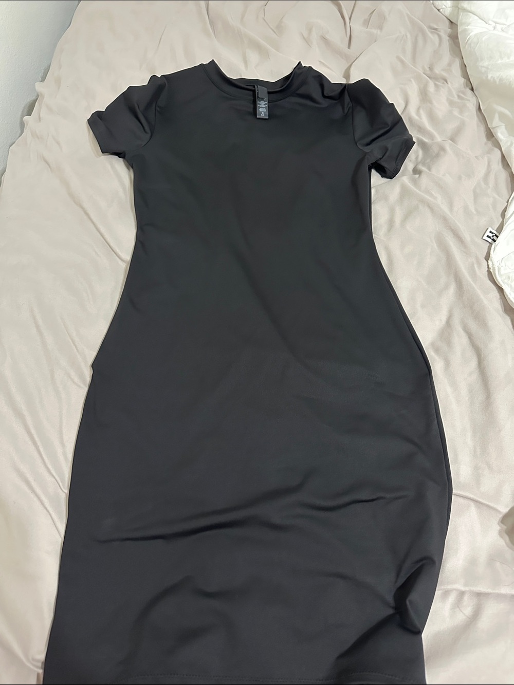 SKIMS Black Short-Sleeve Midi Bodycon Dress